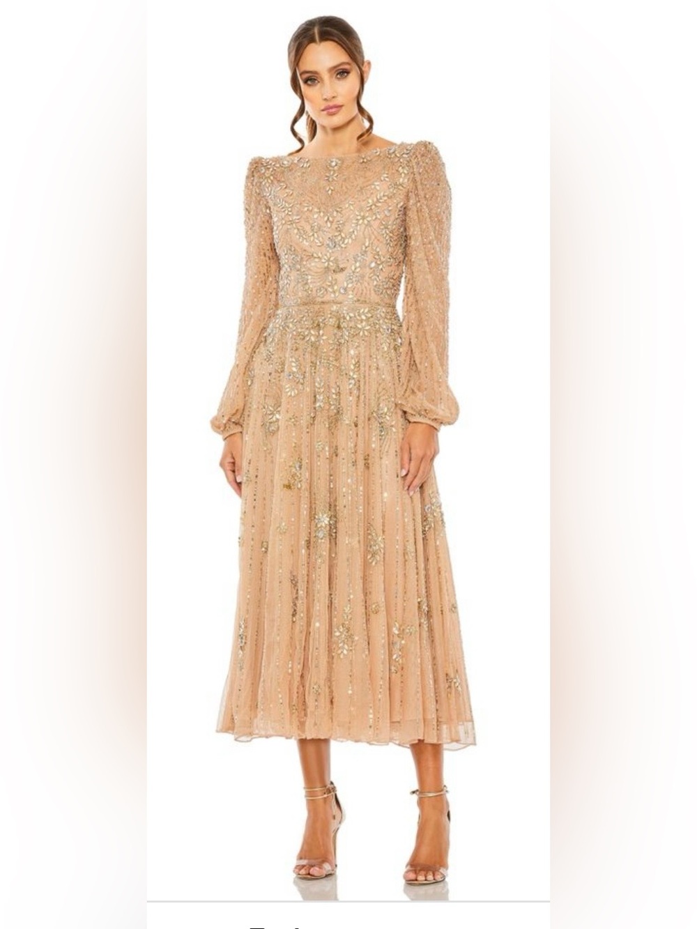 Mac Duggal 5990 NWT Long Sleeve Formal Tea Length Dress Tea Length